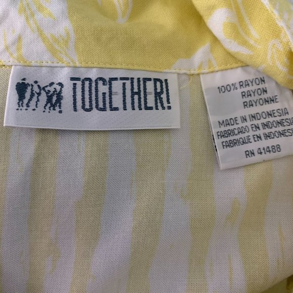 Vintage 80s Button Up Shirt Dress M Yellow Floral Short Sleeve Elastic Pockets - Picture 6 of 6